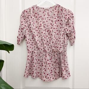 Pleione Floral Faux Wrap Mauve Pink Top XS